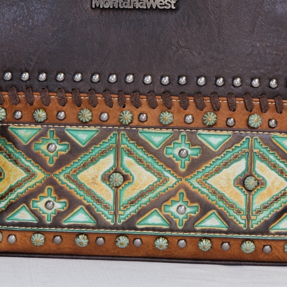 Montana West Concealed Carry Brown Aztek Western Tooled Leather Purse NWT - Picture 5 of 9